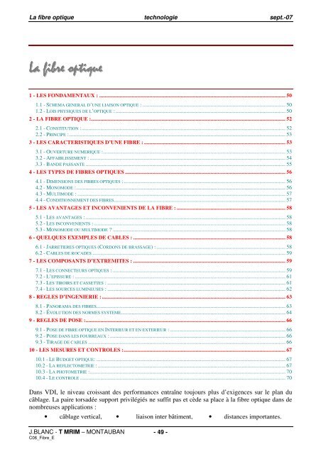 Avantages et inconvénients de la fibre optique en format PDF.